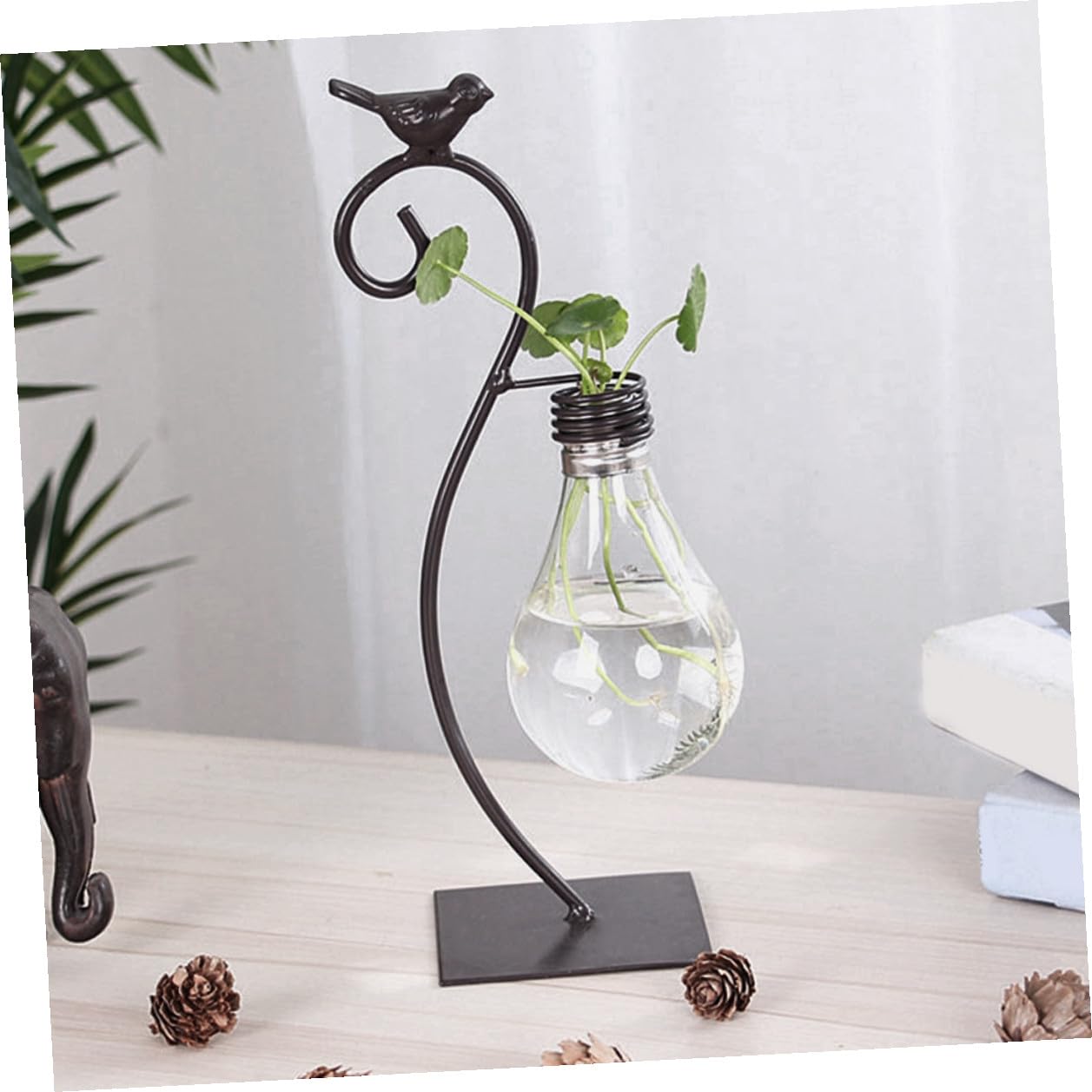 GALPADA Creative Hydroponic Glass Vase with Metal Stand, Small Tabletop Flower Vase Ornament for Home Decor and Plant Propagation, Contemporary Glass Terrarium Planter