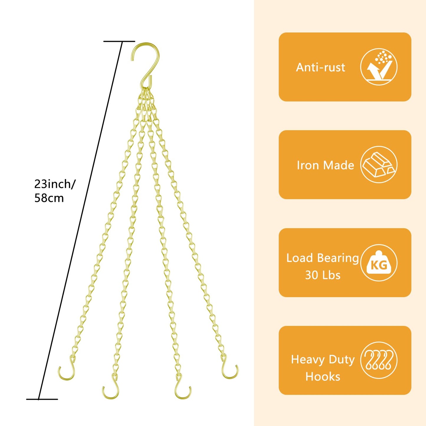 garini 6 Pack, 23 Inch Hanging Baskets Chain, Gold Hanging Chains with Hooks, Replacement Plant Hangers for Planters, Bird Feeders and Lanterns
