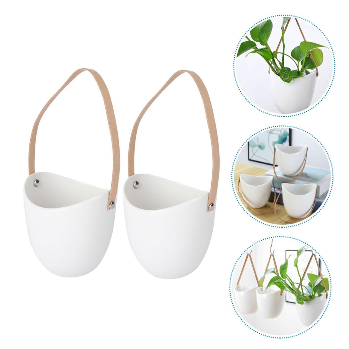 COLLBATH 2Pcs Ceramic Hanging Planter Indoor Modern Plant Hanger for Succulents Stylish Pot for Home Decor Wall-Mounted Flowerpot Garden Accessory