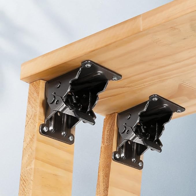 4 Pack Folding Brackets for Table Bed Leg Feet, Self-Lock Hinge Hardware