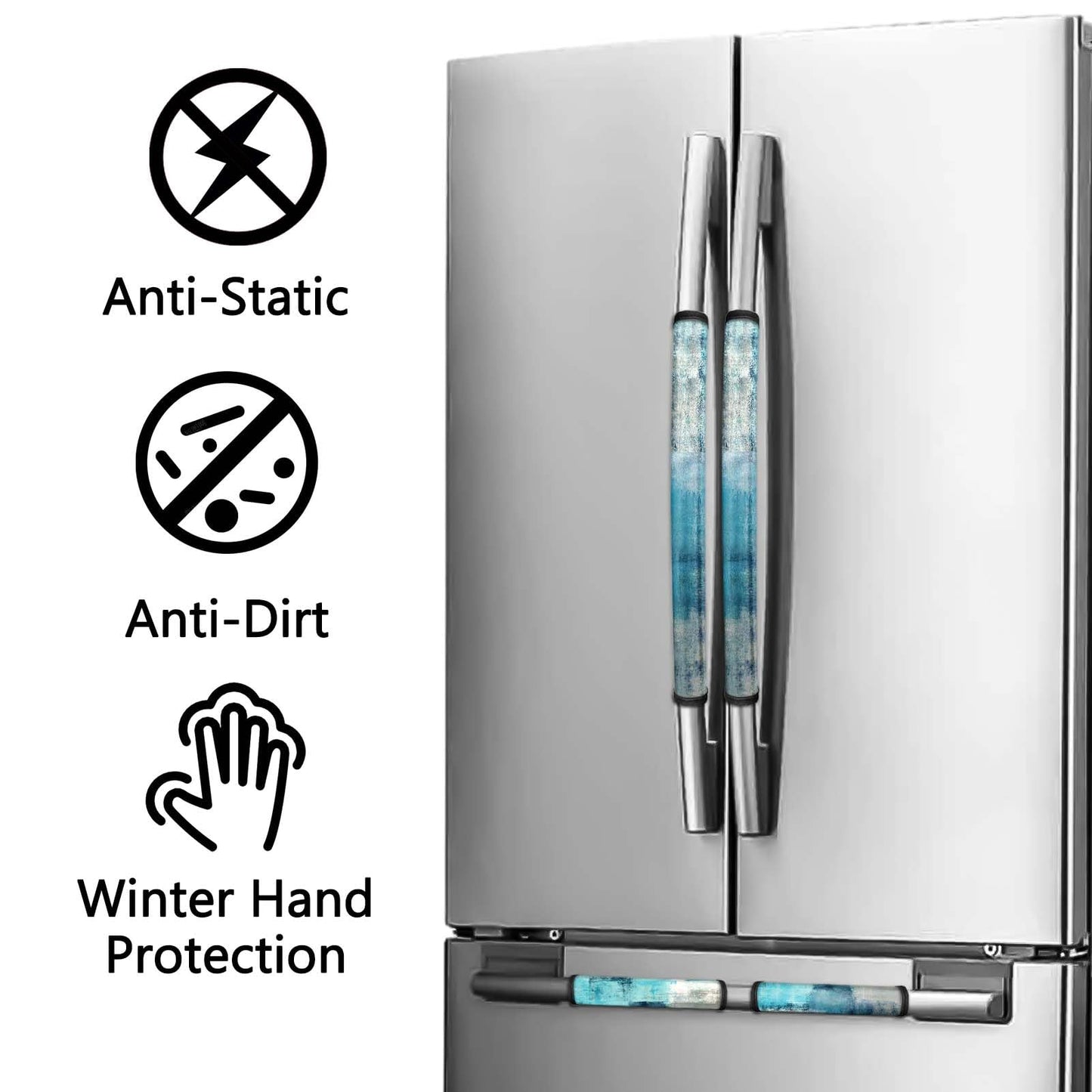 MCALK 4 Pc Turquoise Kitchen Handle Covers Set, Turquoise Refrigerator & Teal Microwave Handle Covers, Suitable for Ovens and Dishwashers, Washable, Durable, Anti-Slip, Abstract Art Decor