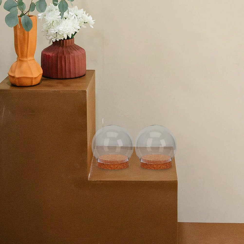4Pcs Preserved Flower Glass Cover with Cork Base Glass Cloche Bell Jar Terrarium Dome Bottle Miniature Floral Decoration (Khaki)