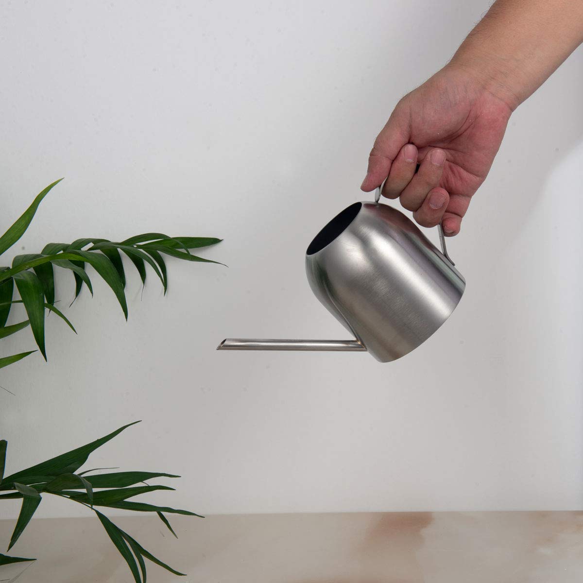 Fasmov Stainless Steel Watering Can, Small Modern Style Watering Pot, 15oz/450ml Watering Can with Long Spout to Prevent Spillage, Perfect Plant Watering Can for Outdoor and Indoor Plants (Silver)