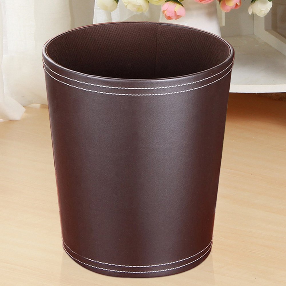 Trash Cans Floor Stand Leather Waste bin Paper Board 12 Liters Garbage Basket case for Hotel Office (Coffee)