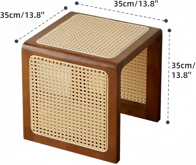 Japanese Style Wood Rattan Stool, Small Space Shoe Bench, Night Stand