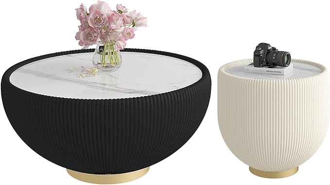 Round Marble Coffee Table Set of 2, 2 Piece Coffee Table and End Table