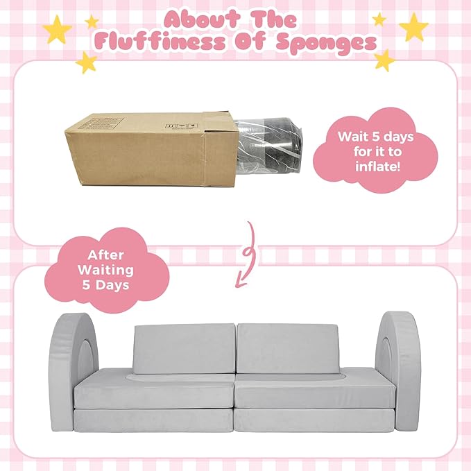 12 Pcs Modular Kids Play Couch, Toddler Couches That Fold Out, Plush Foam Chair