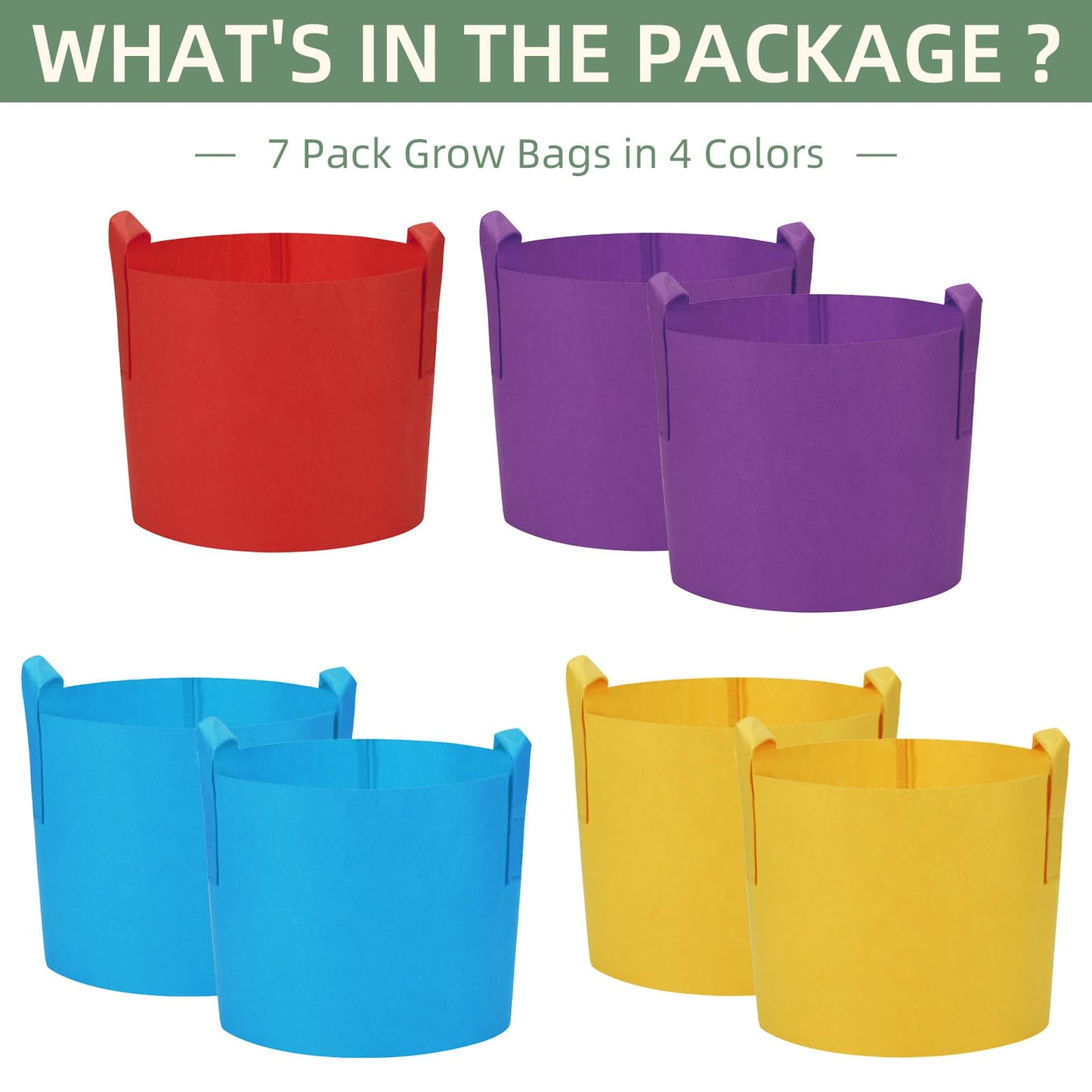 LITLANDSTAR 7-Pack 7 Gallon Colorful Grow Bags, Thickened Nonwoven Plant Fabric Pots with Handles, Heavy Duty Garden Planting Bag for Vegetable, Herbs & Flowers, Come with 4 Colors