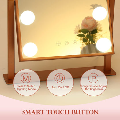 Lighted Makeup Mirror Hollywood Mirror Vanity Mirror with Lights, Touch Control Design 3 Colors Dimable LED Bulbs, Detachable 10X Magnification, 360°Rotation, (White) 12" L x 14" W