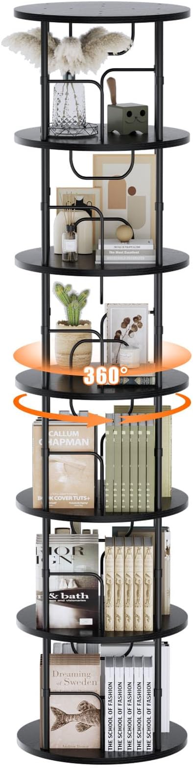 ALLSTAND 6 Tier Rotating Bookshelf, 360 ° Display Stackable Spinning Bookshelf