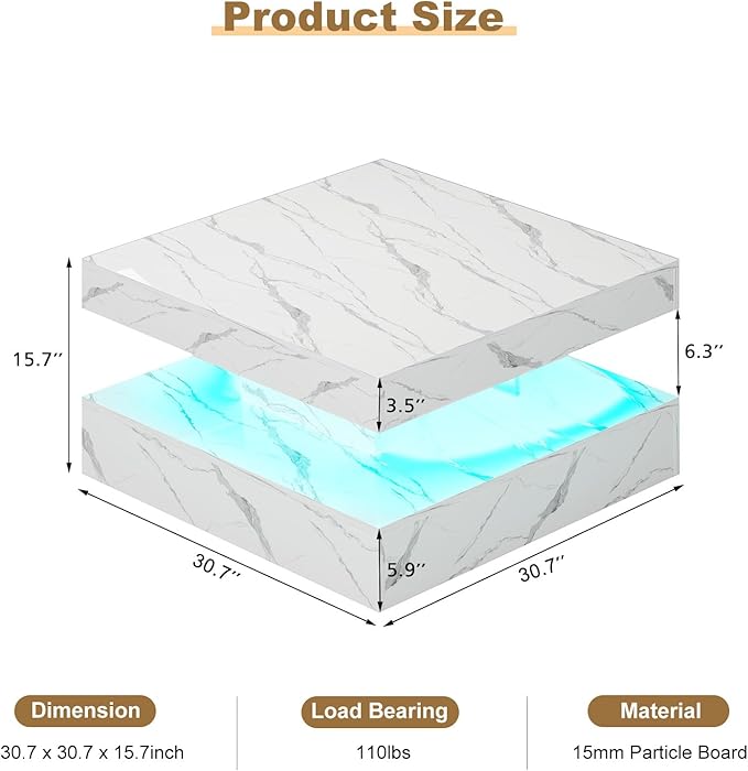 HedoAjim White Marble LED Coffee Table