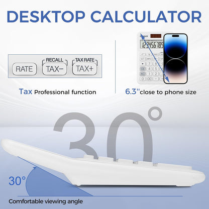 Pendancy Pocket Small Size Desk Calculator, 12 Digit Large LCD Display, Basic Tax Function Handheld Desktop Calculator with Solar Battery Dual Power, for Office, School, Business OS-12T (White)