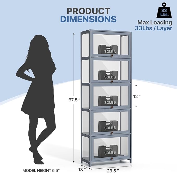 Magshion Display Cabinet, 5-Tier Curio Cabinet