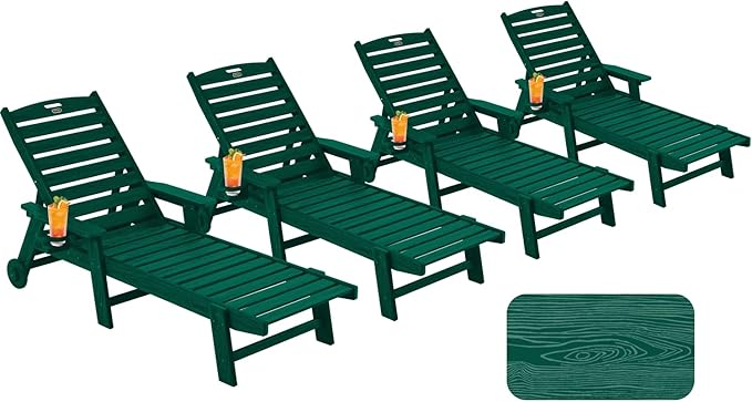 Patio Chaise Lounge Chair Set of 4, Oversize Lounge Chairs