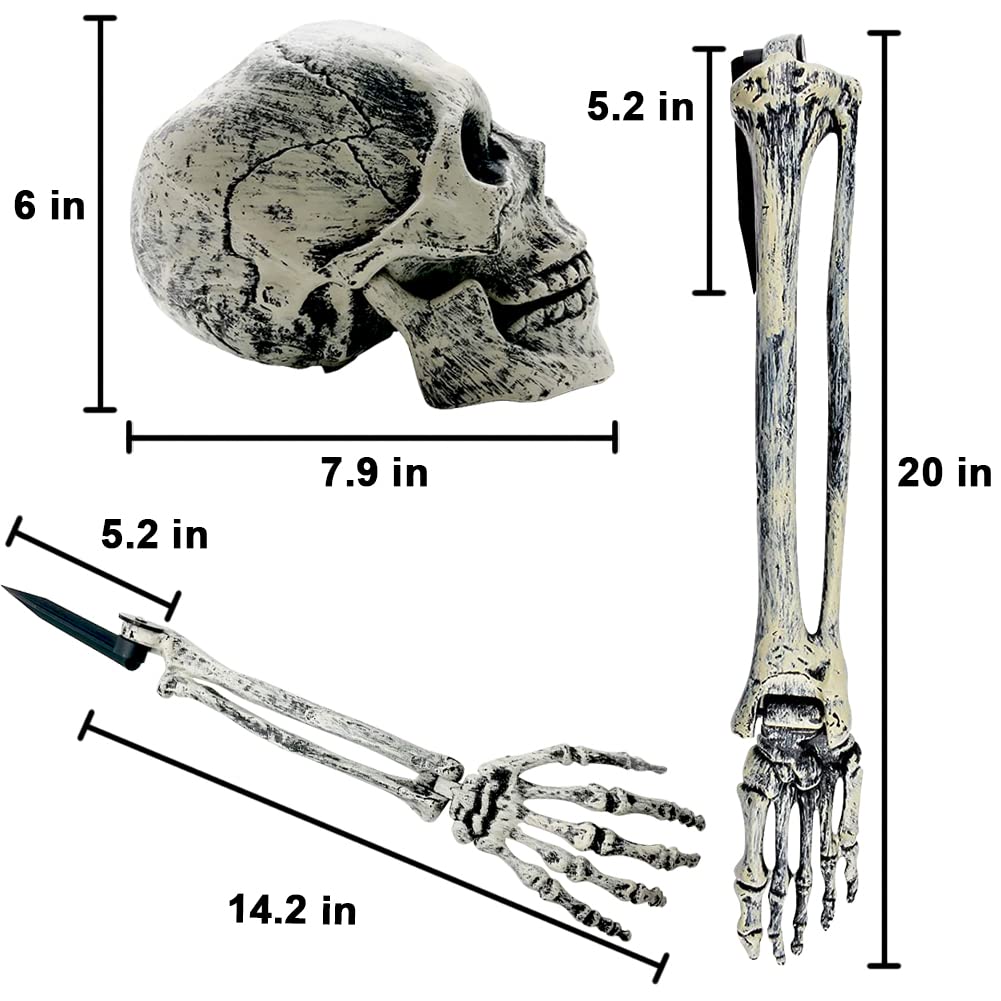 UMEELR 5 Set Skeleton Bones and Skull Halloween Decoration, Realistic Graveyard Groundbreaker Include Skeleton Stakes Skull and Arms Legs, Outdoor Yard Lawn Graveyard Ground Decor Party Supplies