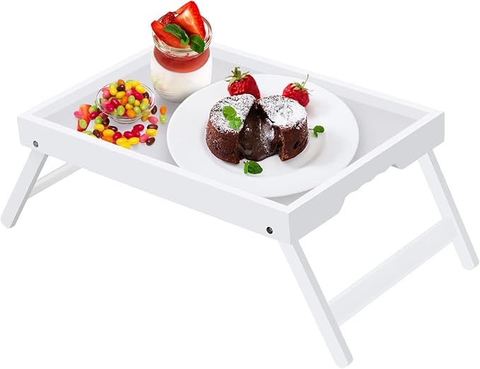 Artmeer Bed Tray Table with Folding Legs, Bamboo Breakfast in Bed