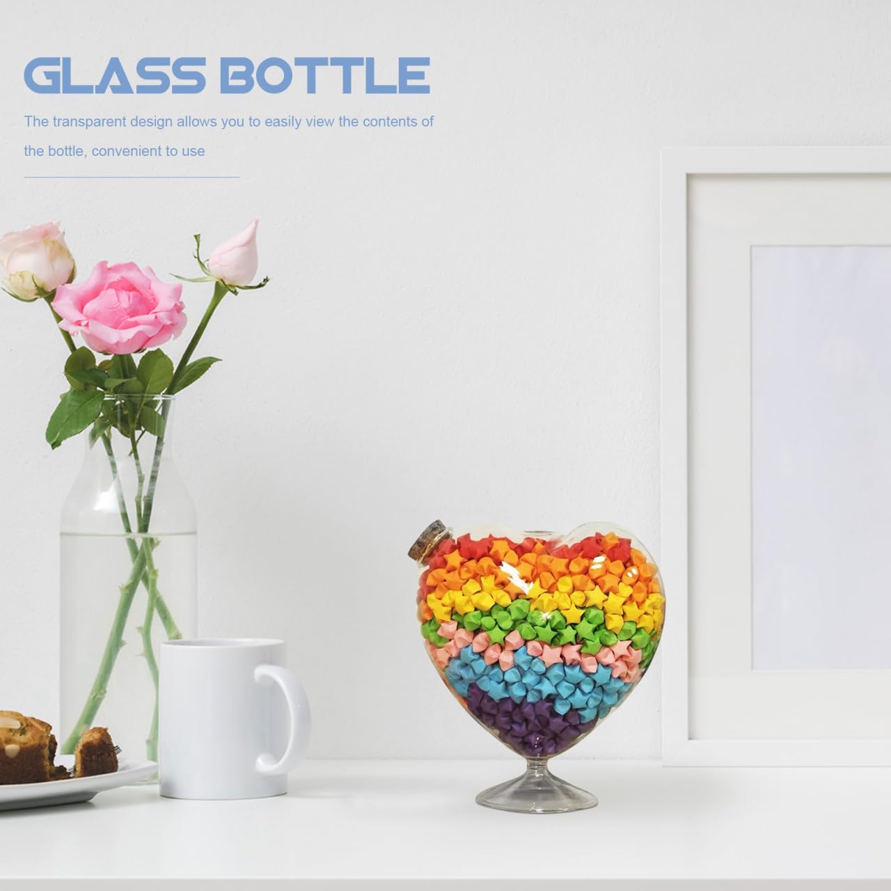 FOMIYES Heart Shaped Glass Terrarium Vase with Cork Lid for Wedding Decoration