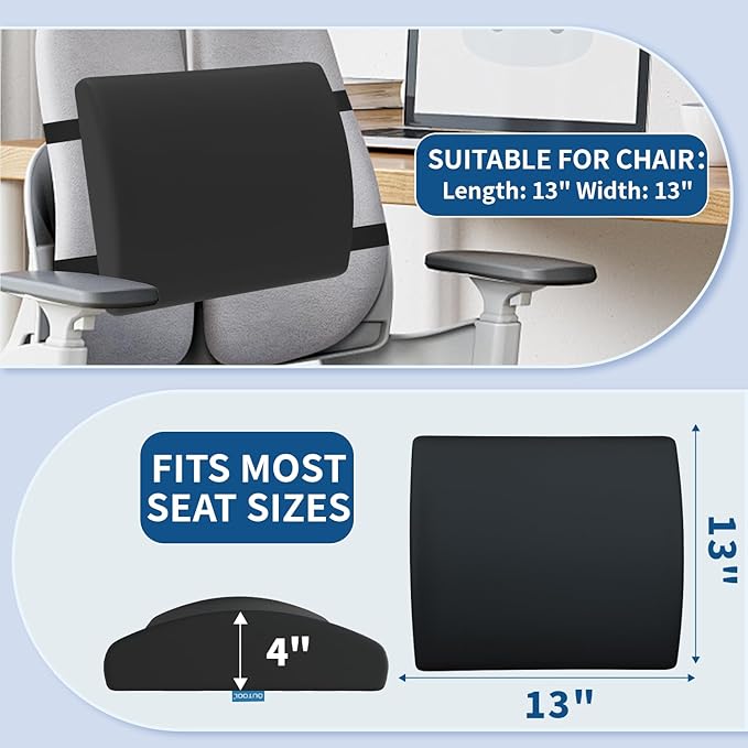 QUTOOL Orthopedic Seat Cushion and Lumbar Support Pillow for Office Chair & Car, Memory Foam with Washable Cover Ergonomic Desk Chair Cushion for Tailbone, Lower Back Pain, Sciatica Relief