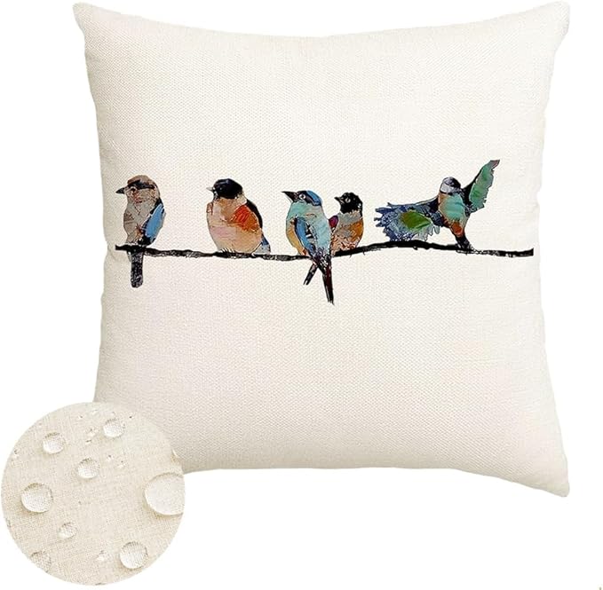 RABUSOFA Outdoor Pillow Covers 20x20 Inch, Outdoor Bird Lumbar Throw Pillow