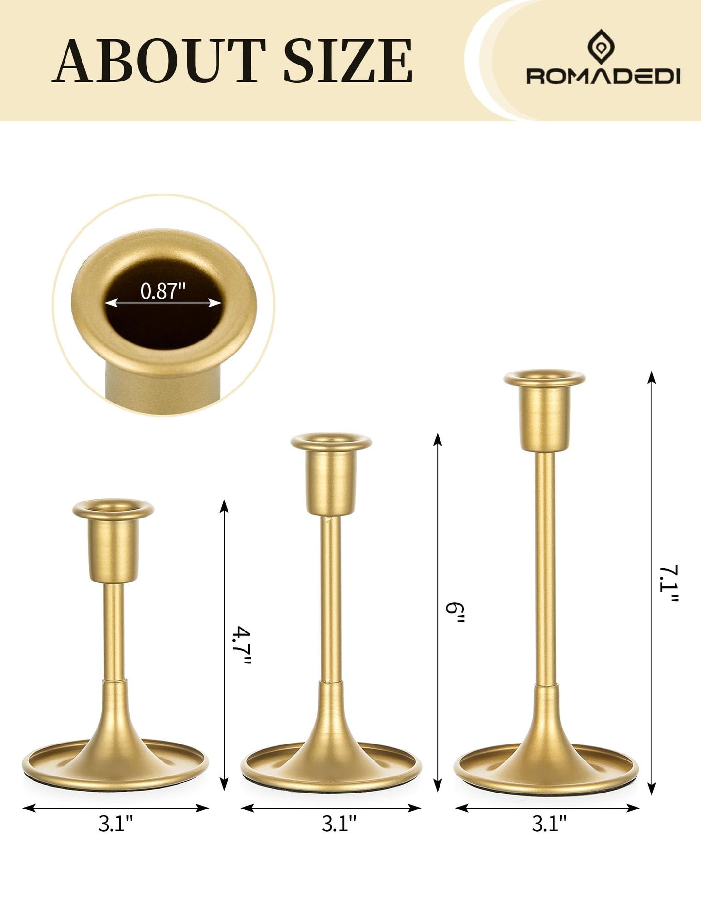 Romadedi Gold Candlestick Candle Holders - Set of 3 Taper Holders Candle Stick for Wedding Table Centerpiece Festive Christmas Mantel Decoration Home Decor