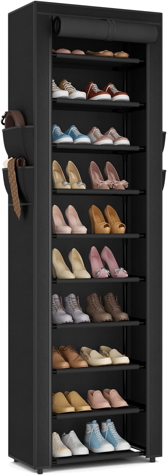 ROJASOP Shoe Rack with Covers 10 Tier Large Shoe Organizer Tall Shoe Closet