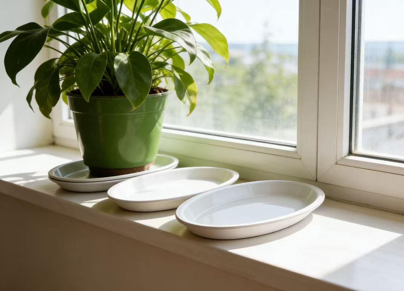 IWOWHERO 4Pcs Oval Plant Saucers Water Catcher Trays for Indoor Outdoor Flower Pots 11.22X7.28 Inches Plastic Planter Drip Tray for Home Garden Decor