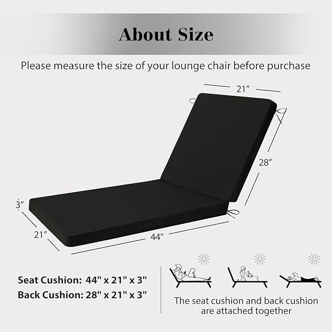 Chaise Lounge Cushions Outdoor, 4 Adjustable Ties Lounge Chair Cushions
