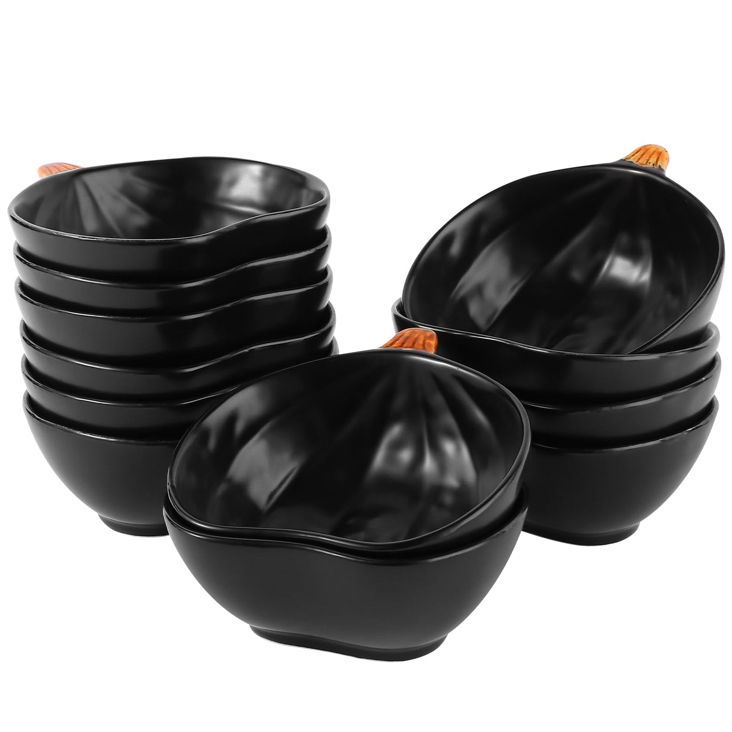 Kolewo4ever 12 Pieces Thanksgiving Bowls Pumpkin Bowl 6 Ounces Ramekins Small Pumpkin Shaped Bowls Dinnerware Decoration for Fall Thanksgiving Serving Dip, Sauce, Condiments,Snack (Black)