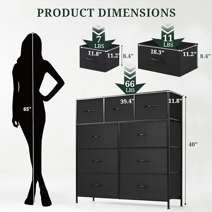 9-Drawer Dresser for Bedroom, Anti-Tip Tall Storage Organizer Chest of Drawers
