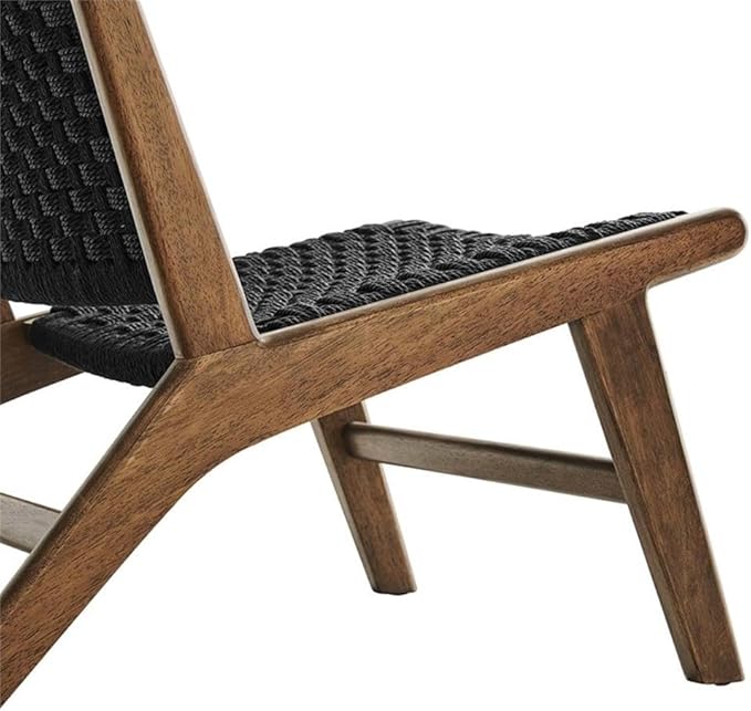 Modway Saoirse Woven Rope Wood Accent Lounge Chair in Walnut Black