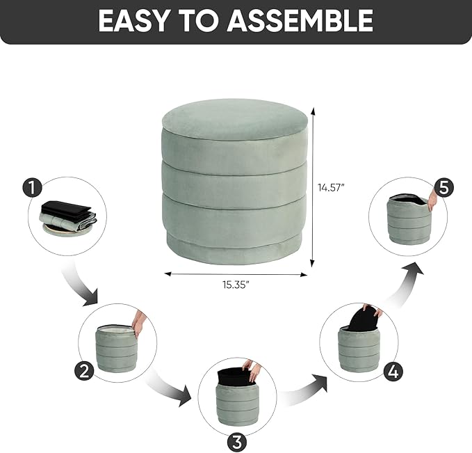 15" Upholstered Round Velvet Ottoman