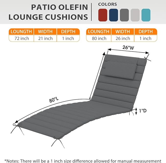 Sundale Outdoor Olefin Quilted Lounge Cushion Set of 4, Patio Foldable Chaise