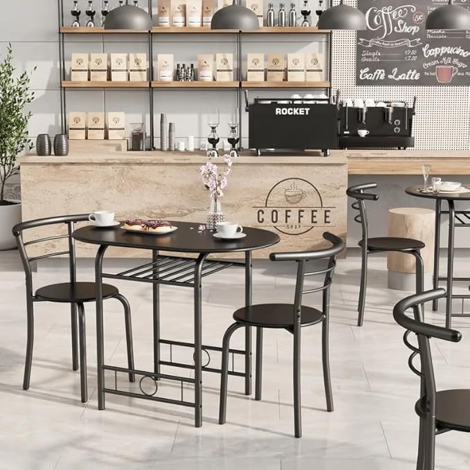 Shahoo 3-Piece Wooden Dining Table Set, Kitchen Breakfast Nook Sets