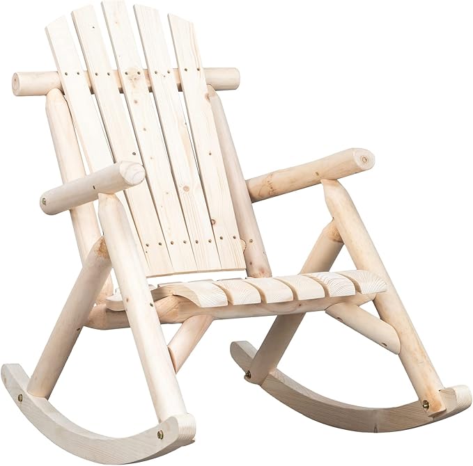 Outvita Wooden Rocking Chair, Fir Log Adirondack Rocker, Outdoor Wood Accent