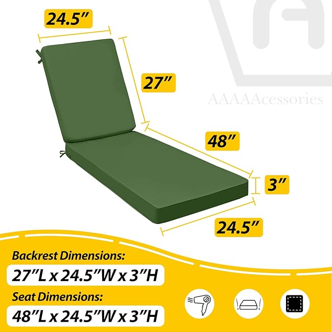 AAAAAcessories Outdoor Chaise Lounge Cushions, Fade-Resistant, Waterproof Patio