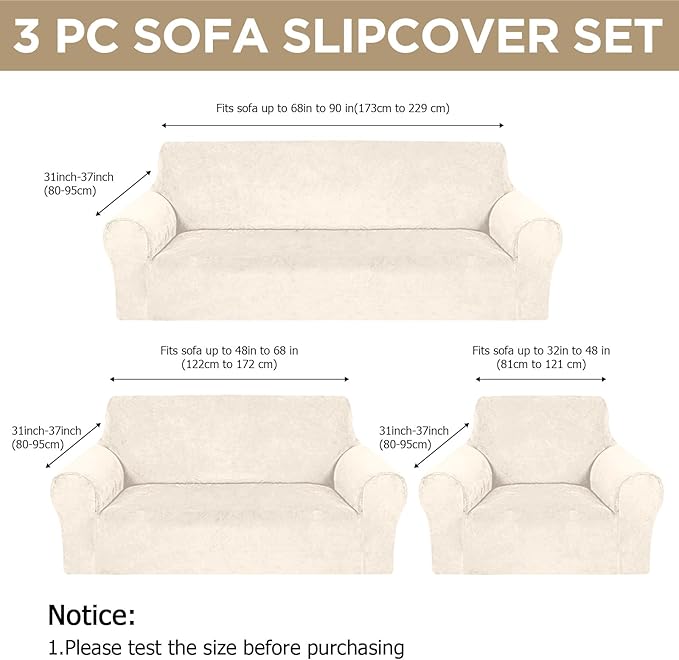 Peryiter 3 Pcs Couch and Loveseat Covers Set Sofa Cover