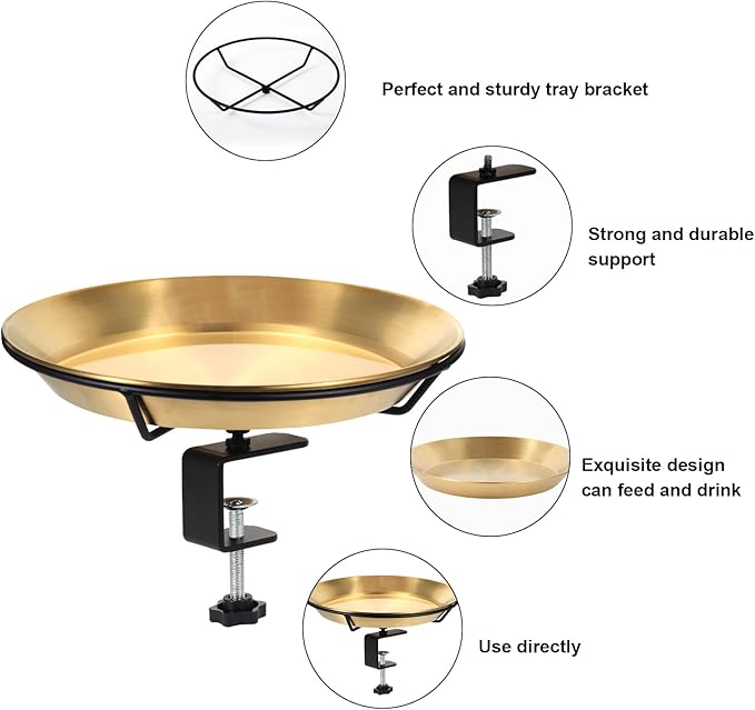 HRAYLTOP Deck Mounted Bird Bath Bird Feeder Bowl with 1.8 inch Thick Iron Clamp - Detachable Outdoor Decor for Garden Backyard Patio and Deck - Perfect for Attracting Birds