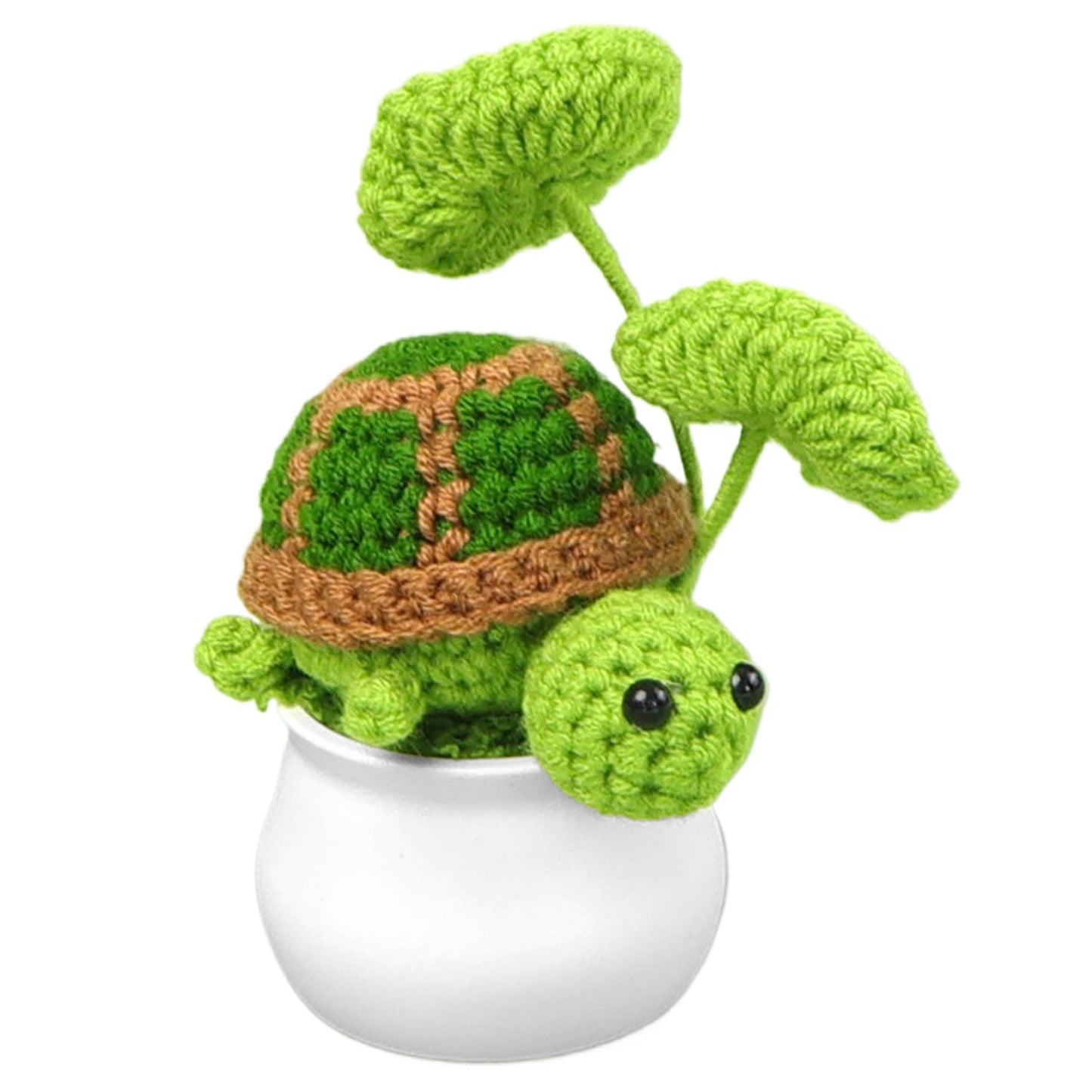 Joygoodta Crochet Turtle in Pot, 4.7in Adorable Crochet Plants Decor, Cute Green Turtle Planter with Leaf, Unique Home Desk Decoration for Plant & Animal Lovers