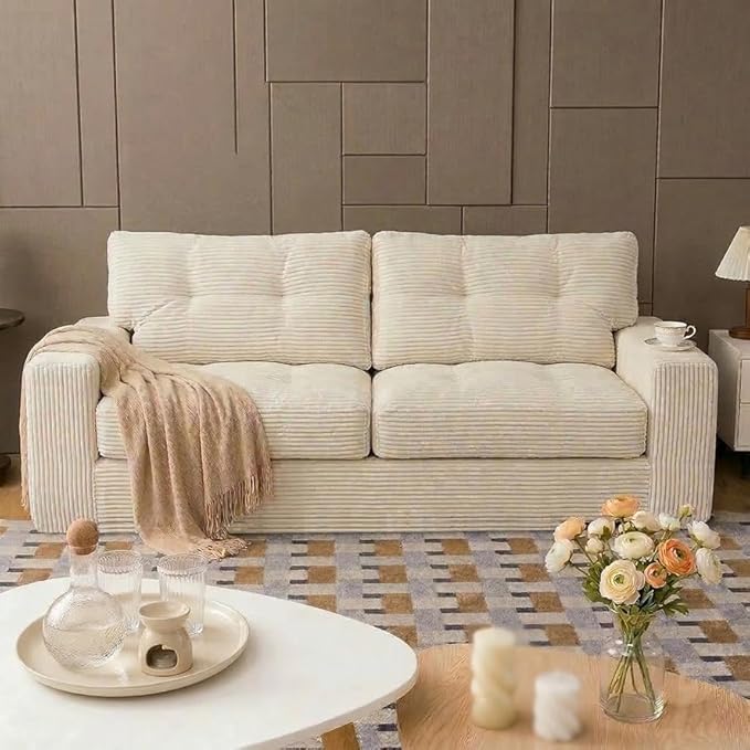 69" Corduroy Loveseat Sofa in a Box, High-Density Foam Couch, No Assembly