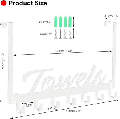 Azmoncy Over The Door Hooks, Heavy Duty Towel Rack with 7 Coat Hooks for Bedroom Bathroom Pool Kitchen Towels and Bags (White)