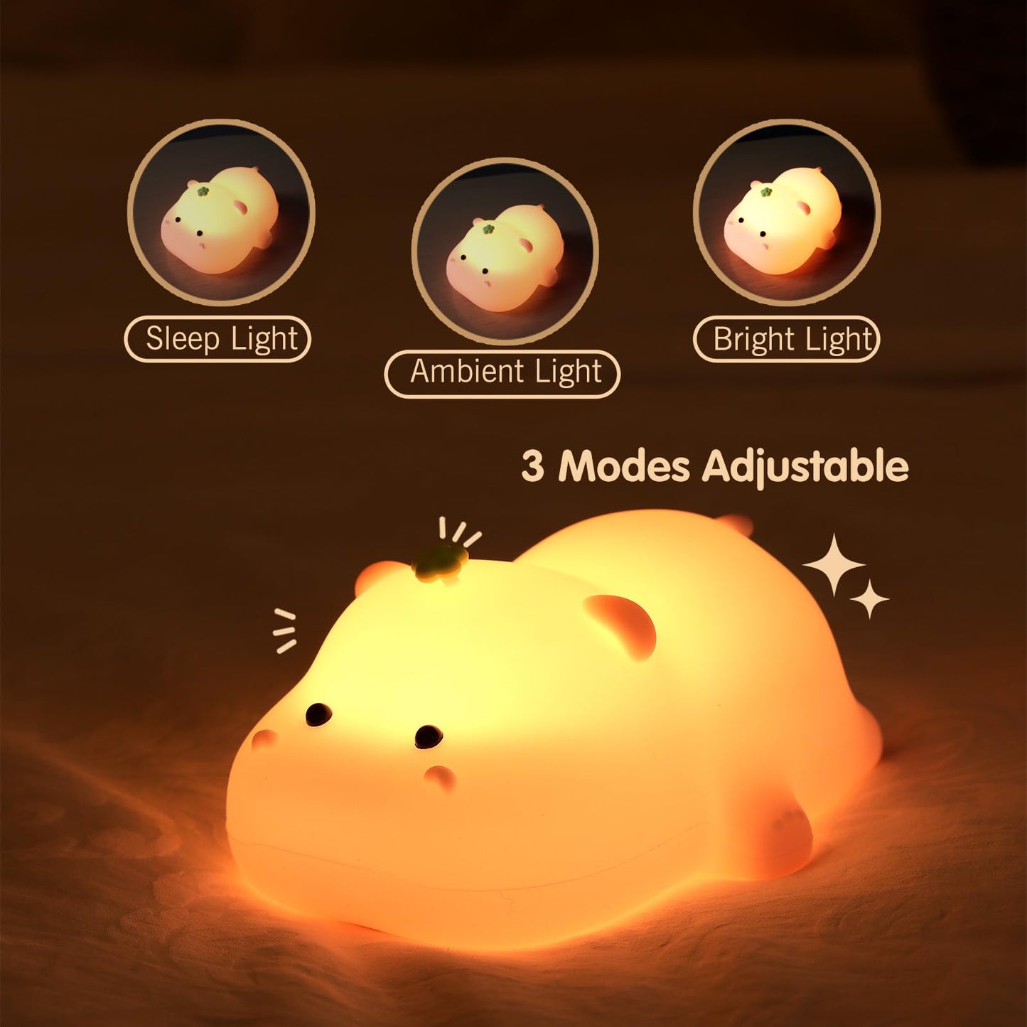 VTIGER Pink Hippo Night Light, LED Squishy Cute Lamp, Night Light for Kids, Silicone Hippo Light, Dimmable Girls Baby Bedroom Nightlight, Rechargeable Touch Lamp for Breastfeeding Nursery Decor