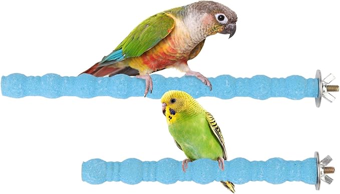 Hypeety 2PCS Bird Wood Perch Stand Paw Grinding Stick Toy Pet Bird Cage Stand Platform for Bird Parrot Budgies Parakeet Cockatiels Cage Accessories (7in/10in) (Blue)