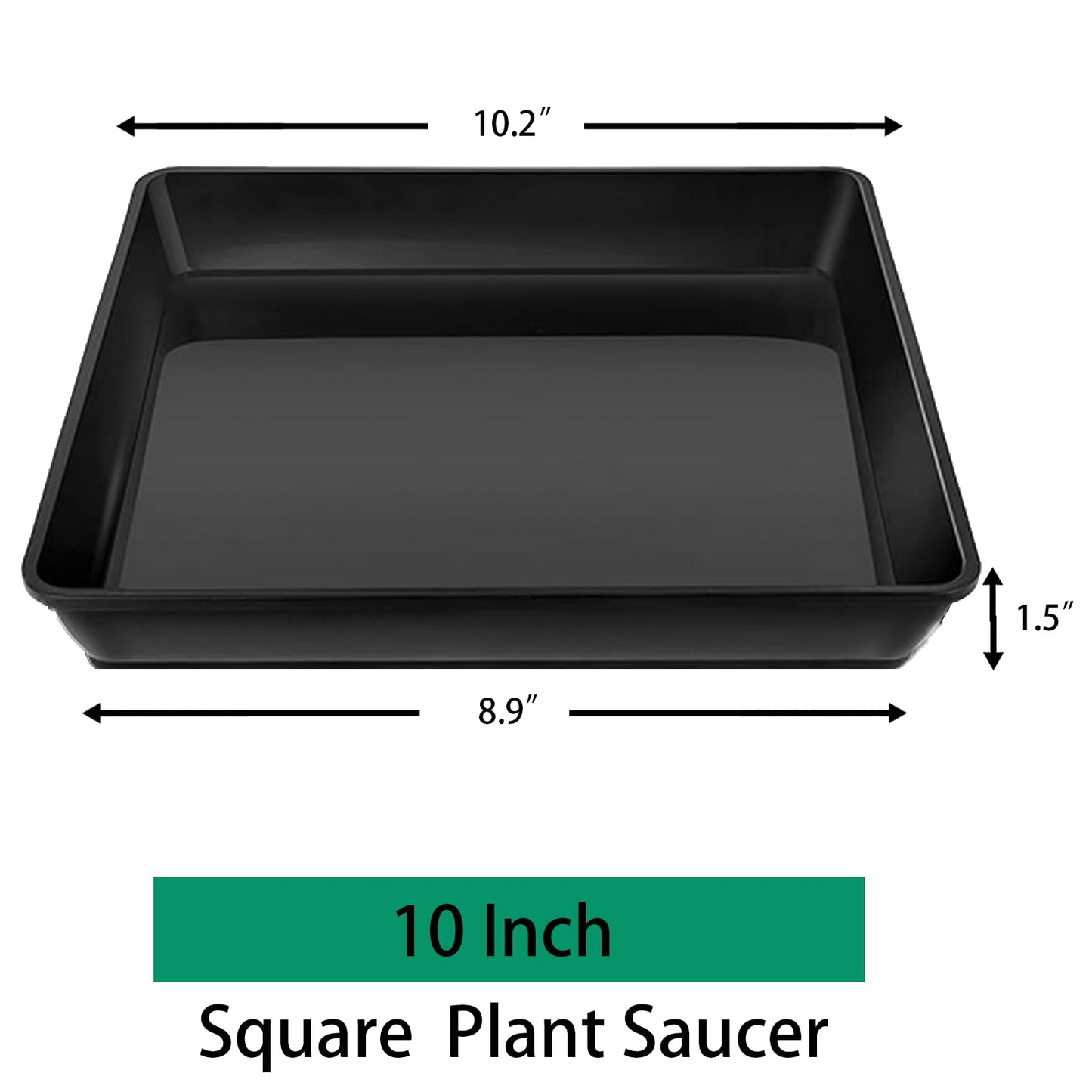 Tectsia Square Plant Saucer 10 Inch 5 Pack, Planter Trays for Flower Pots, Plant Water Catcher Drip Dishes, Plastic Bottom Watering Plates Indoors and Outdoors - Black