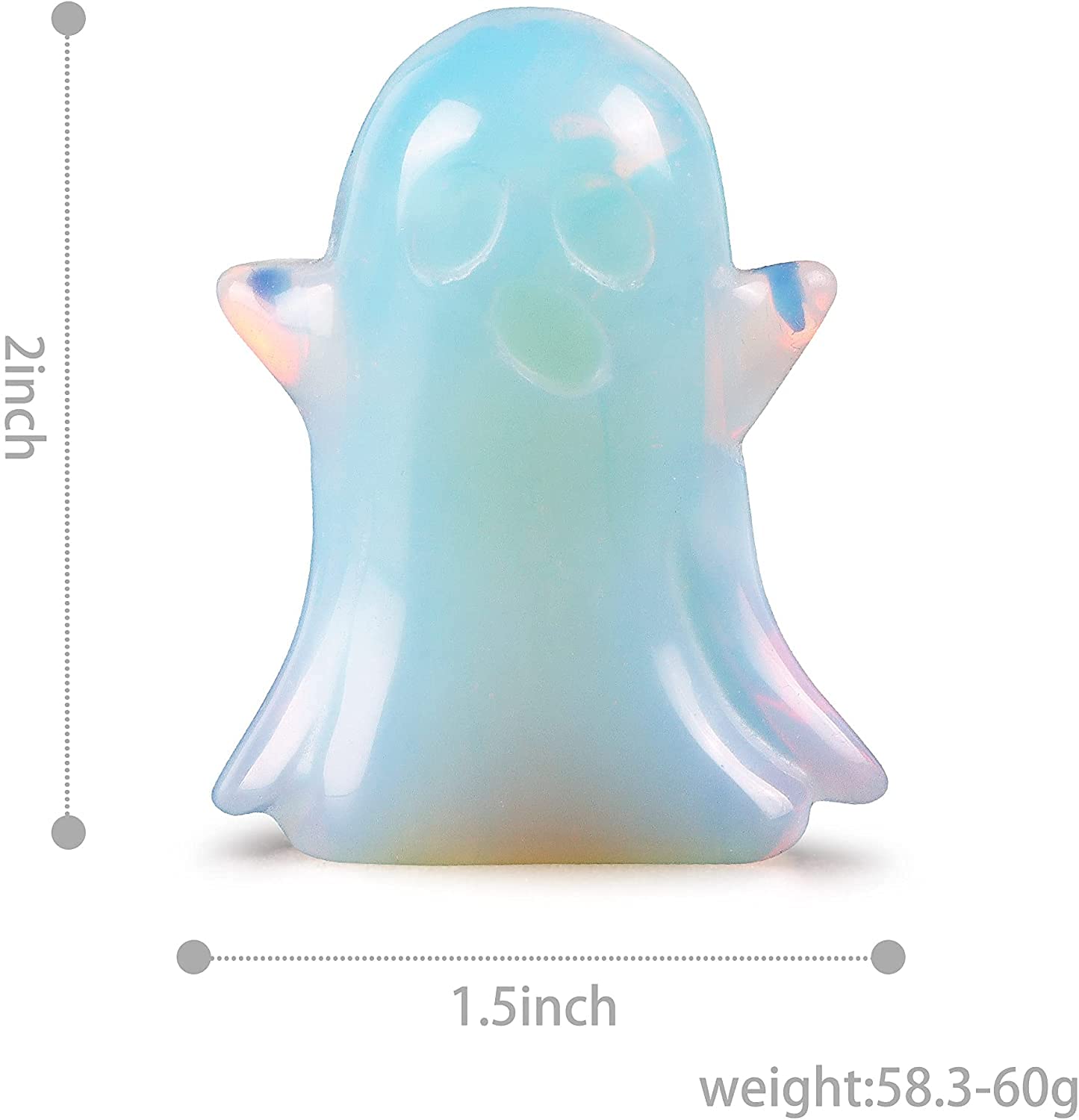 Artistone 1.7" Opalite Ghost Crystal Figurines Decor Statue Hand-Carved Polished Gemstone Ghost Sculpture Reiki Healing Stones for Halloween Carnival Party Decoration(Gift Box)