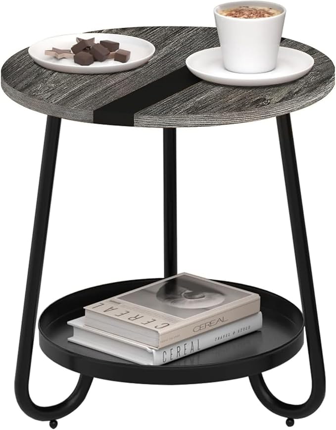 2 Tier Coffee Table in Living Room, Industrial Style Round Coffee Table