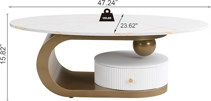Modern Oval Coffee Table Set of 2, Faux Marble Coffee Table and Round End Table