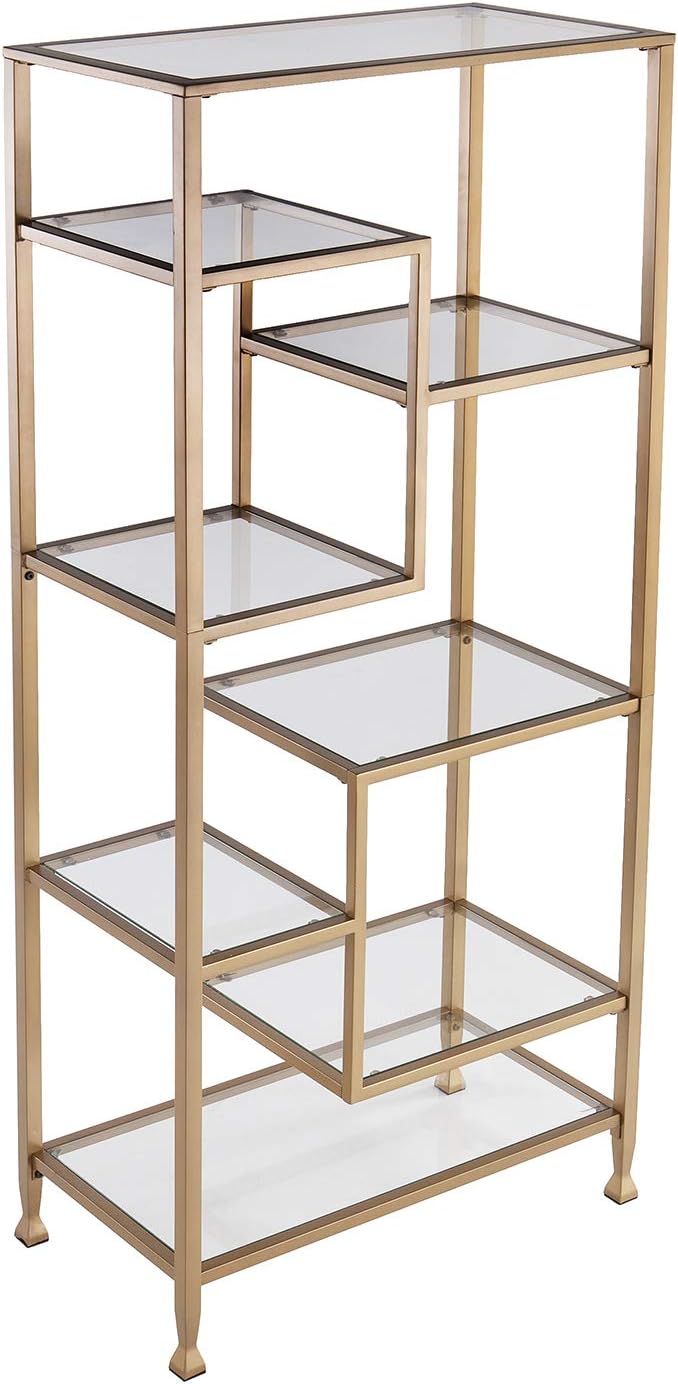 SEI Furniture Jaymes Metal/Glass Asymmetrical Étagère/Bookcase