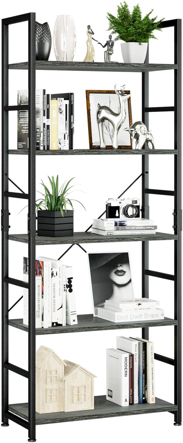 NUMENN 5 Tier Bookshelf, Tall Bookcase Shelf Storage Organizer, Modern Book