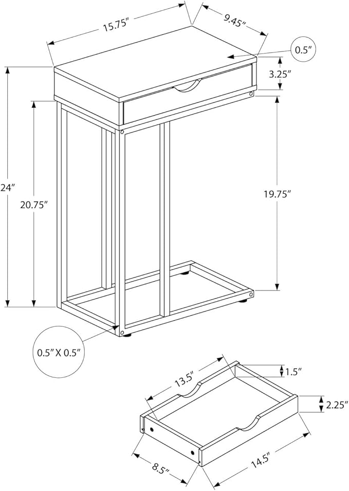 Monarch Specialties I 3772 Accent Table, Storage Drawer, Living Room