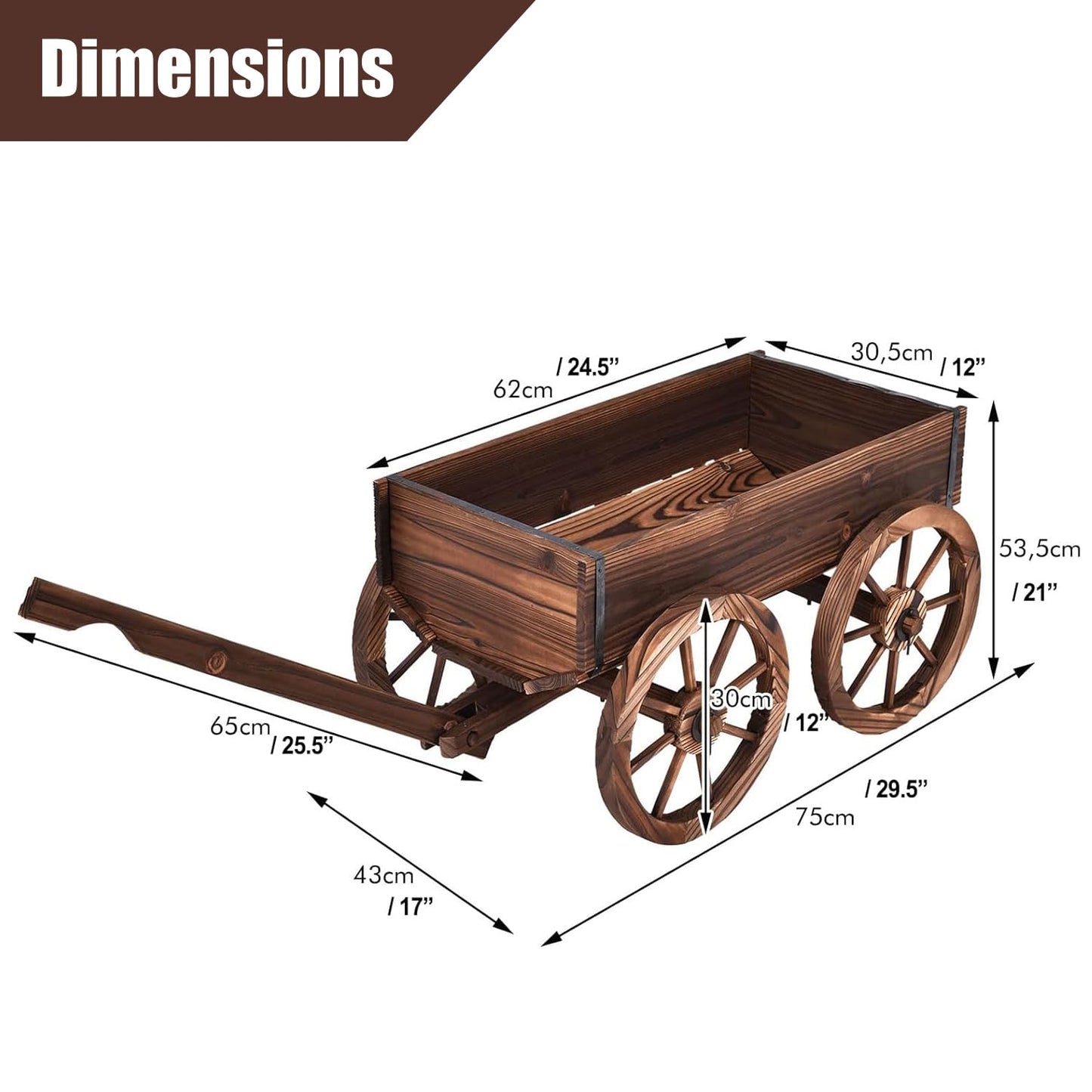 COSTWAY Wood Wagon Flower Planter Pot Stand with Wheels for Home, Garden, Indoor, Outdoor, Decor